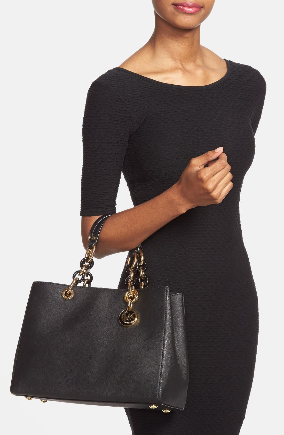 MICHAEL Michael Kors 'Cynthia' Saffiano Leather Satchel, Alternate, color, 