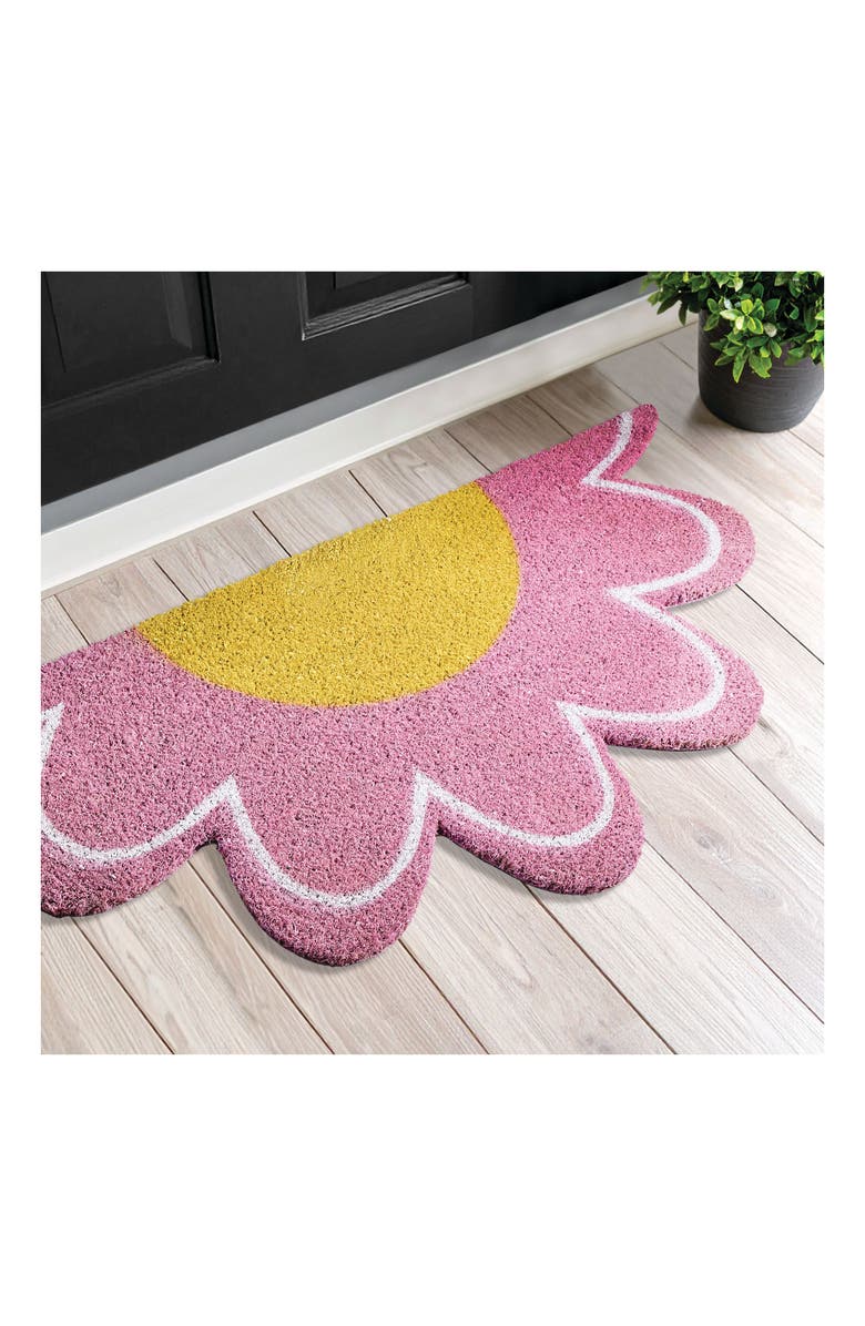 mDesign Daisy Half-Circle Coir Doormat - Large Welcome Mat for Front Door, Pink, Alternate, color,