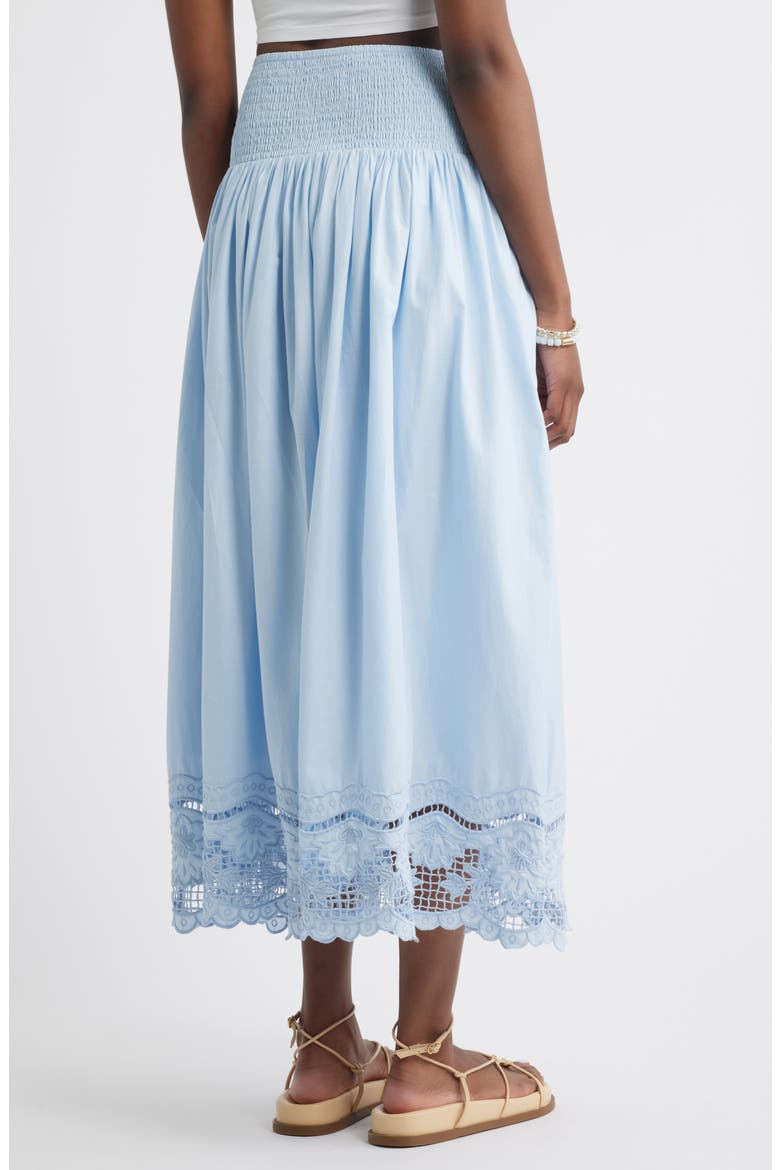 Embroidered Eyelet Cotton Smocked Waist Skirt, Alternate, color, BLUE SKYWAY