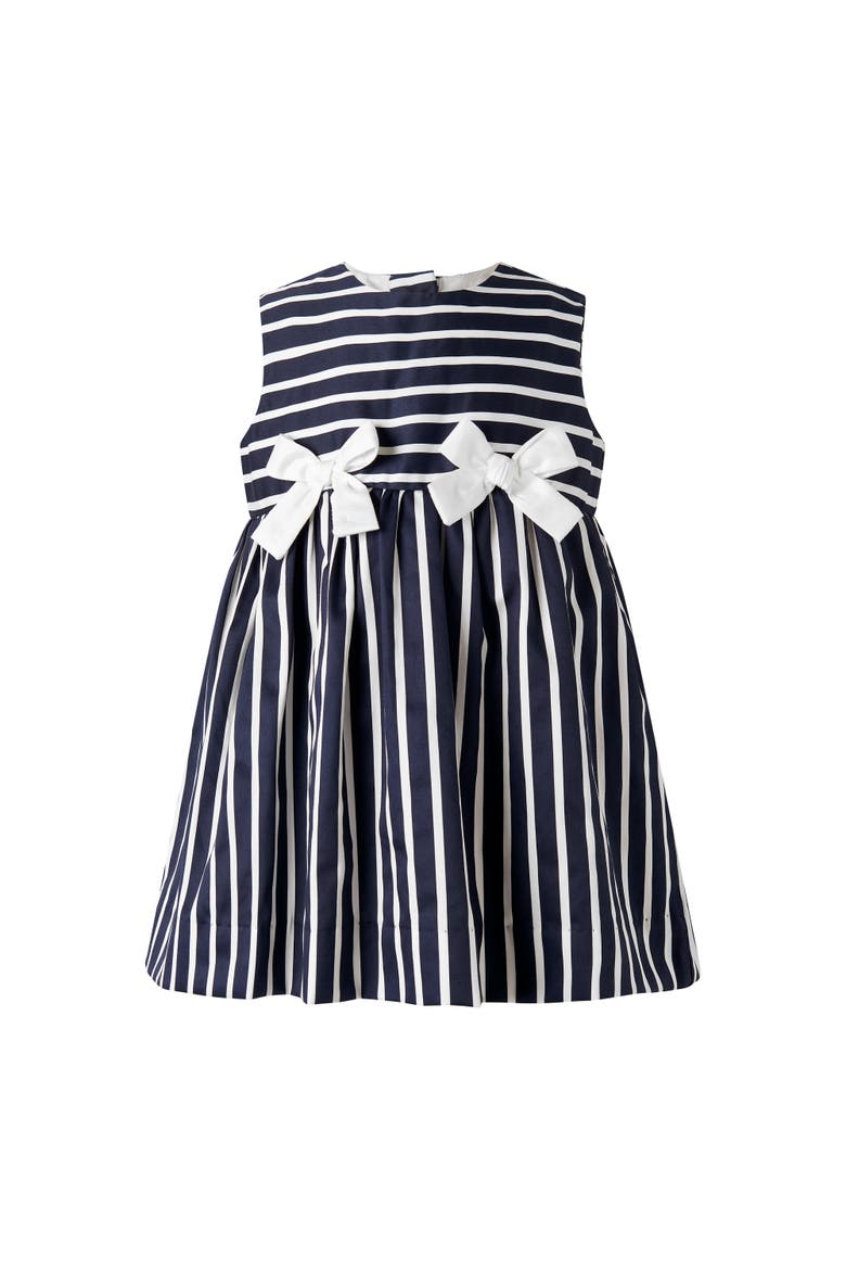Stripe Bow Dress & Bloomers, Main, color, Navy