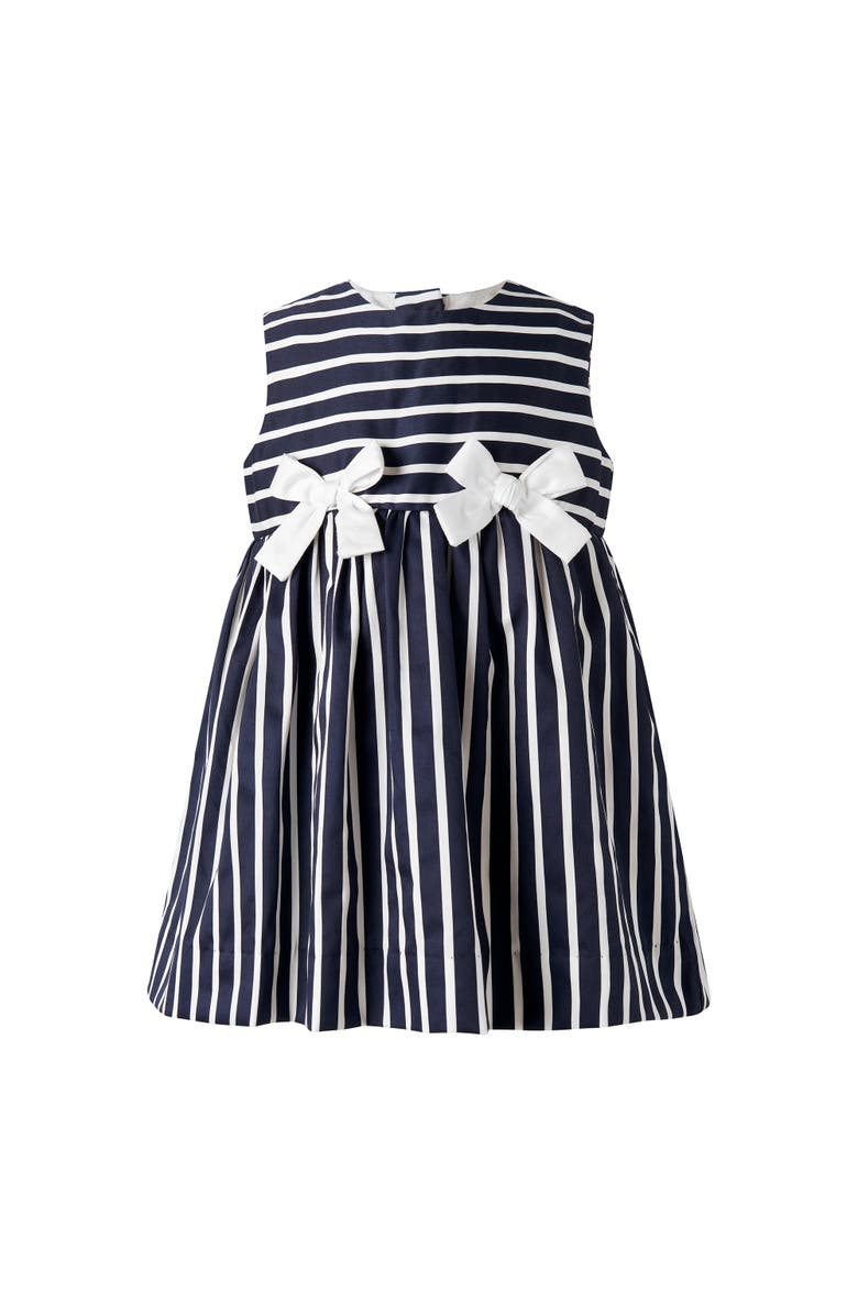 Rachel Riley Stripe Bow Dress & Bloomers, Main, color, Navy