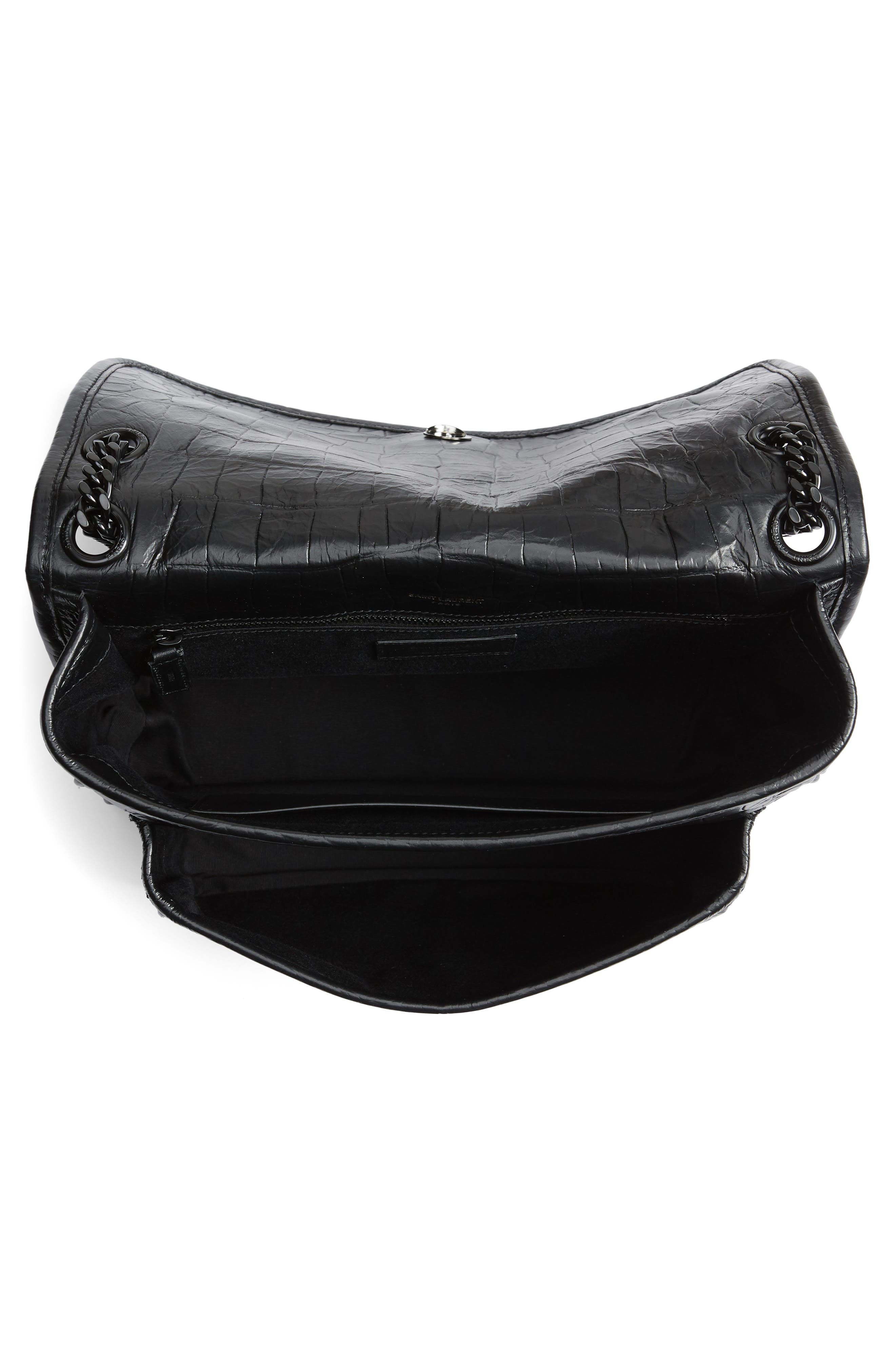 Saint Laurent Medium Niki Croc-Embossed Leather Shoulder Bag, Alternate, color, 