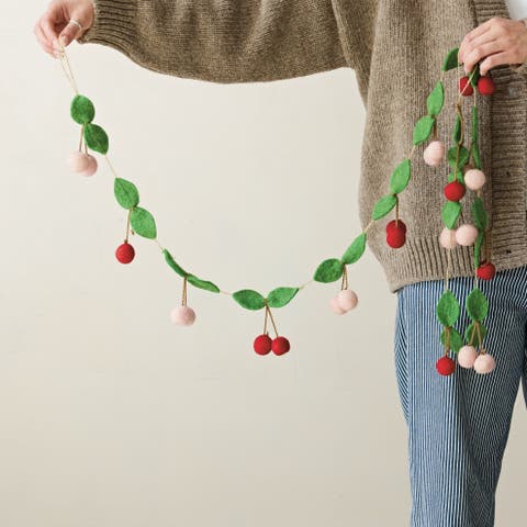 Artisan Wool Felt Cherries Garland with Jute Cord
