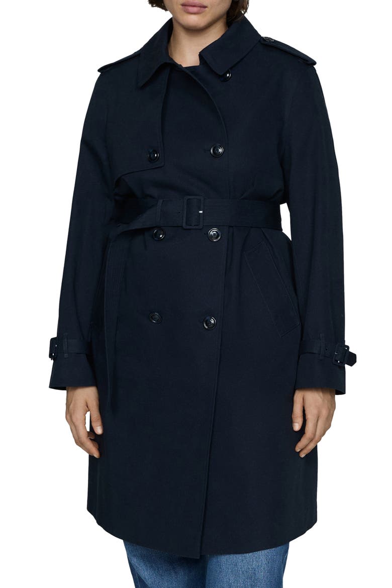 Classic Double Breasted Water Repellent Cotton Trench Coat, Main, color, DARK NAVY