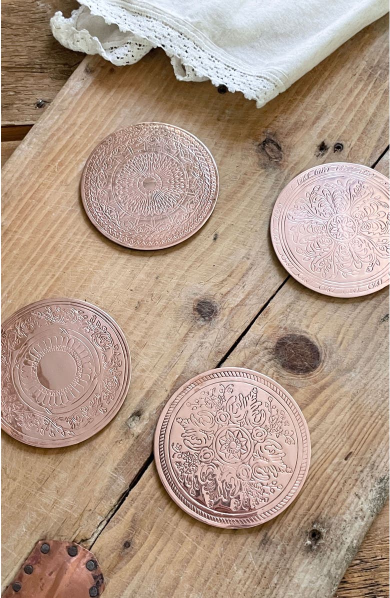 Coppermill Kitchen Vintage Inspired Copper Coasters Set, Alternate, color, Copper