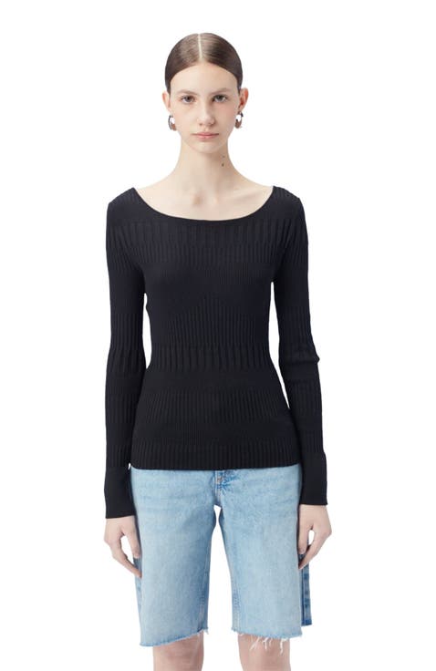 Ribbed Cotton Silk Cashmere Blend Sweater
