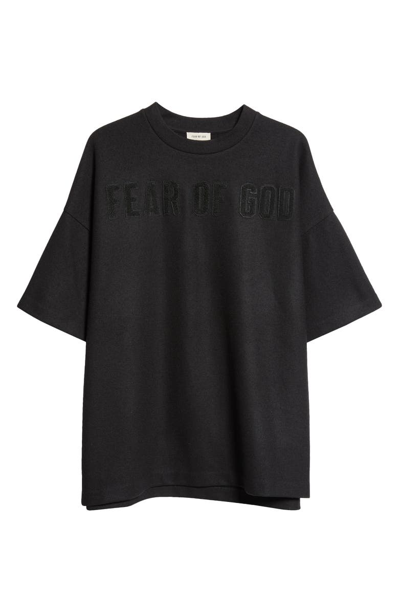Fear of God Logo Patch Short Sleeve Merino Wool T-Shirt, Alternate, color, Black