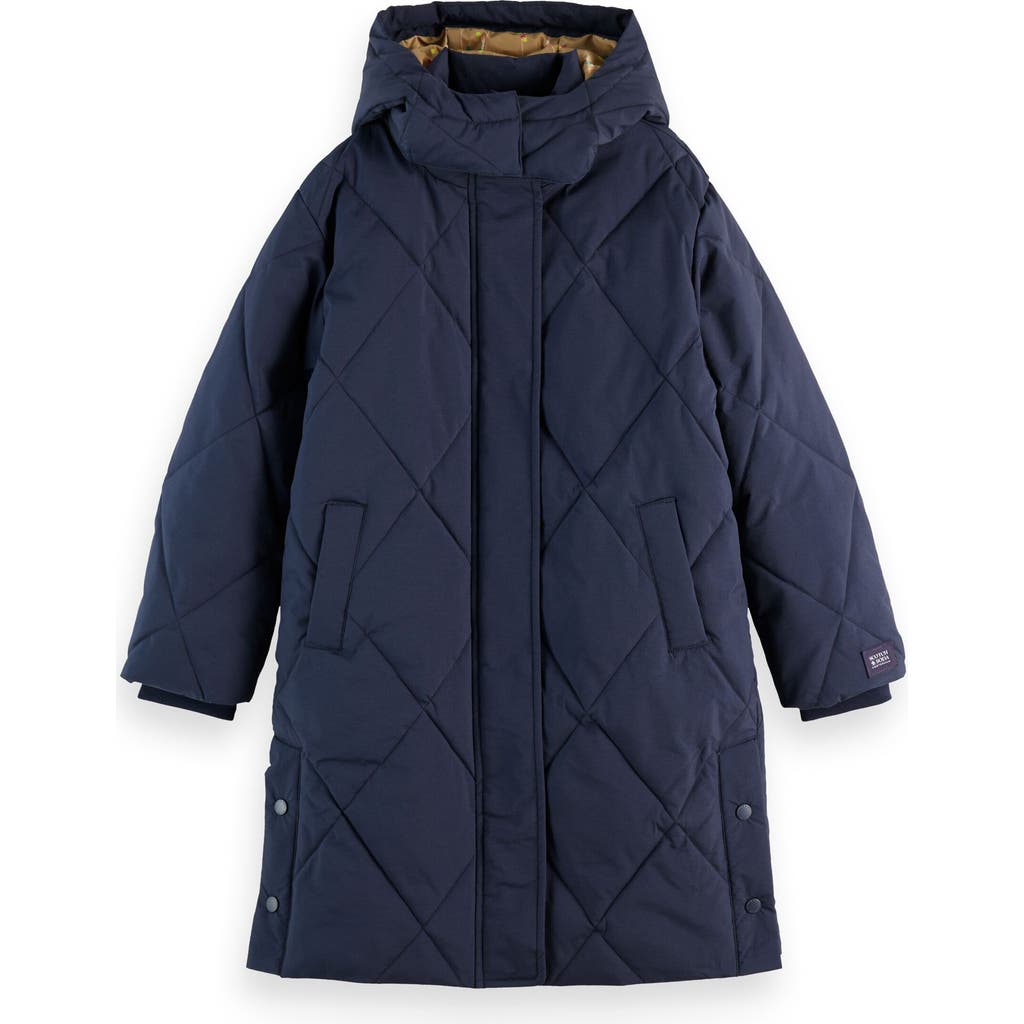 Scotch & Soda Kids' Insulated Hooded Puffer Coat In Blue