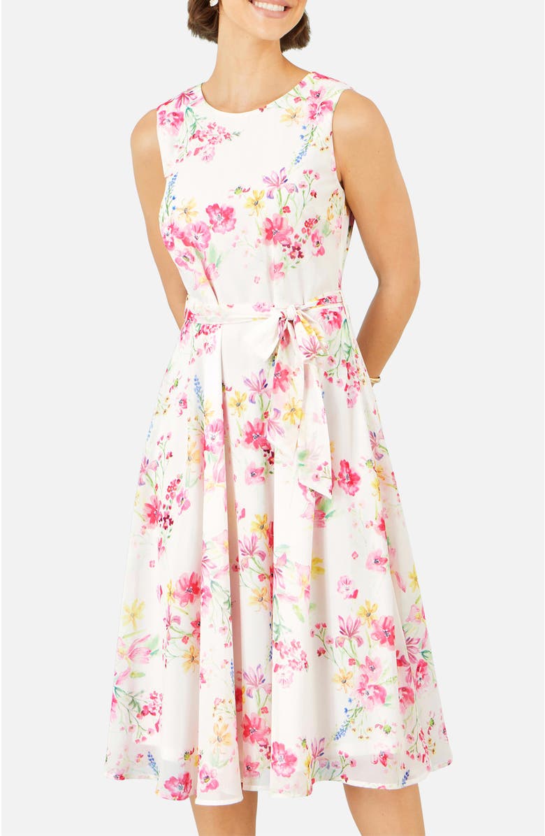 Yumi Delicate Floral Midi Skater Dress, Alternate, color, White
