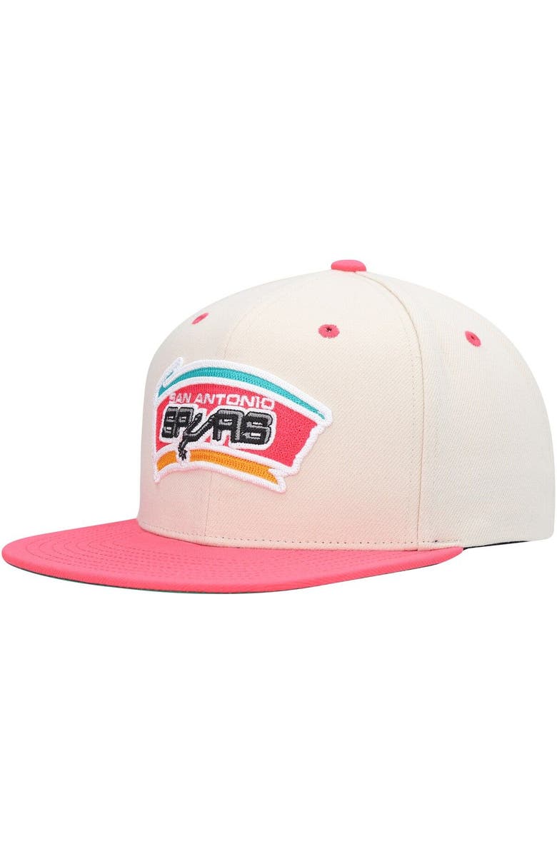 Mitchell & Ness Men's Mitchell & Ness Cream/Pink San Antonio Spurs Hardwood Classics 2-Tone Chain-Stitch Snapback Hat, Alternate, color,