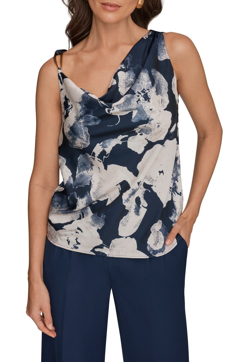 Floral Asymmetric Sleeveless Hardware Accent Top, Main, color, NIGHTFALL MULTI