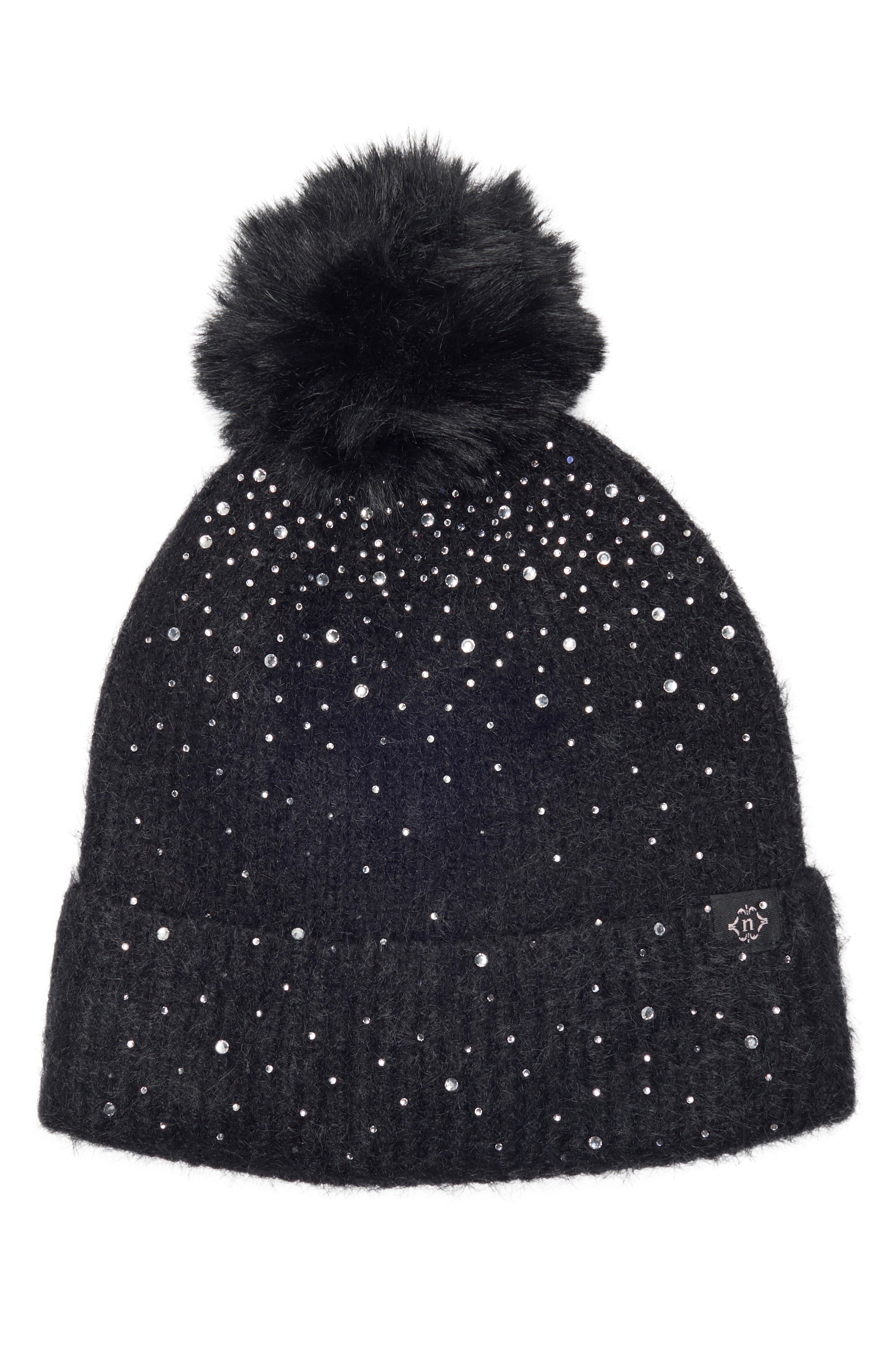 Studded Rib Pom Beanie