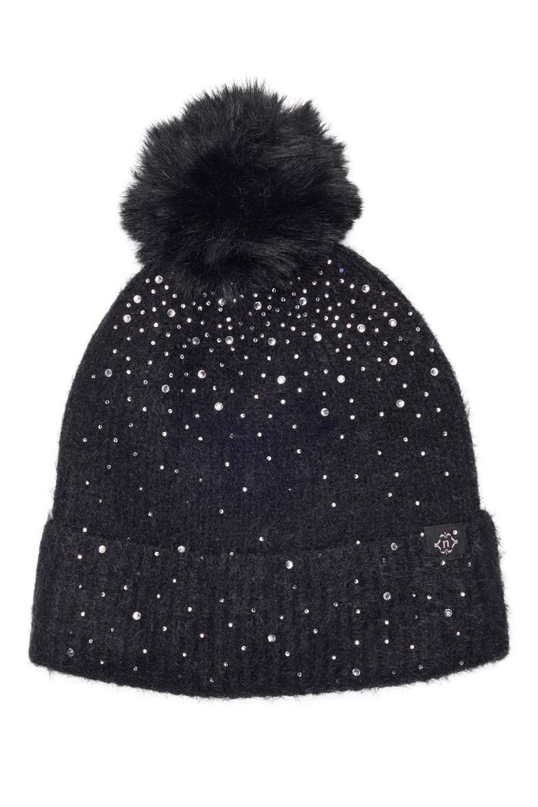 Studded Rib Pom Beanie, Main, color, BLACK