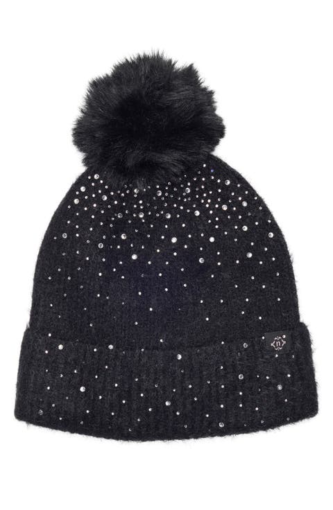 Studded Rib Pom Beanie