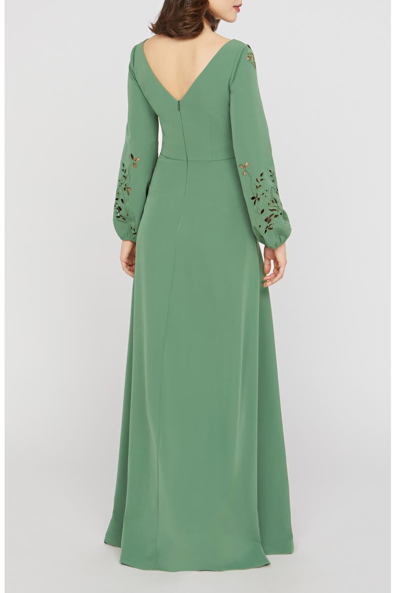 Valentina Embroidered Long Sleeve Gown, Alternate, color, SPEARMINT