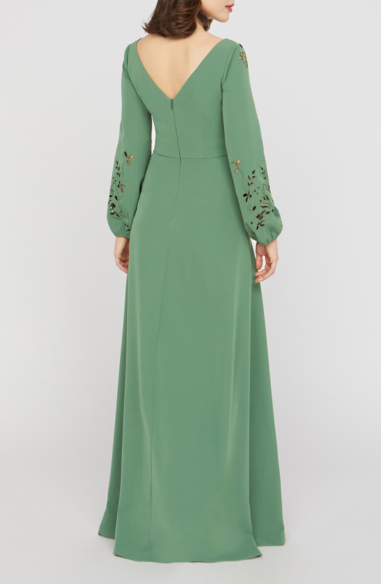 Kay Unger Valentina Embroidered Long Sleeve Gown, Alternate, color, Spearmint