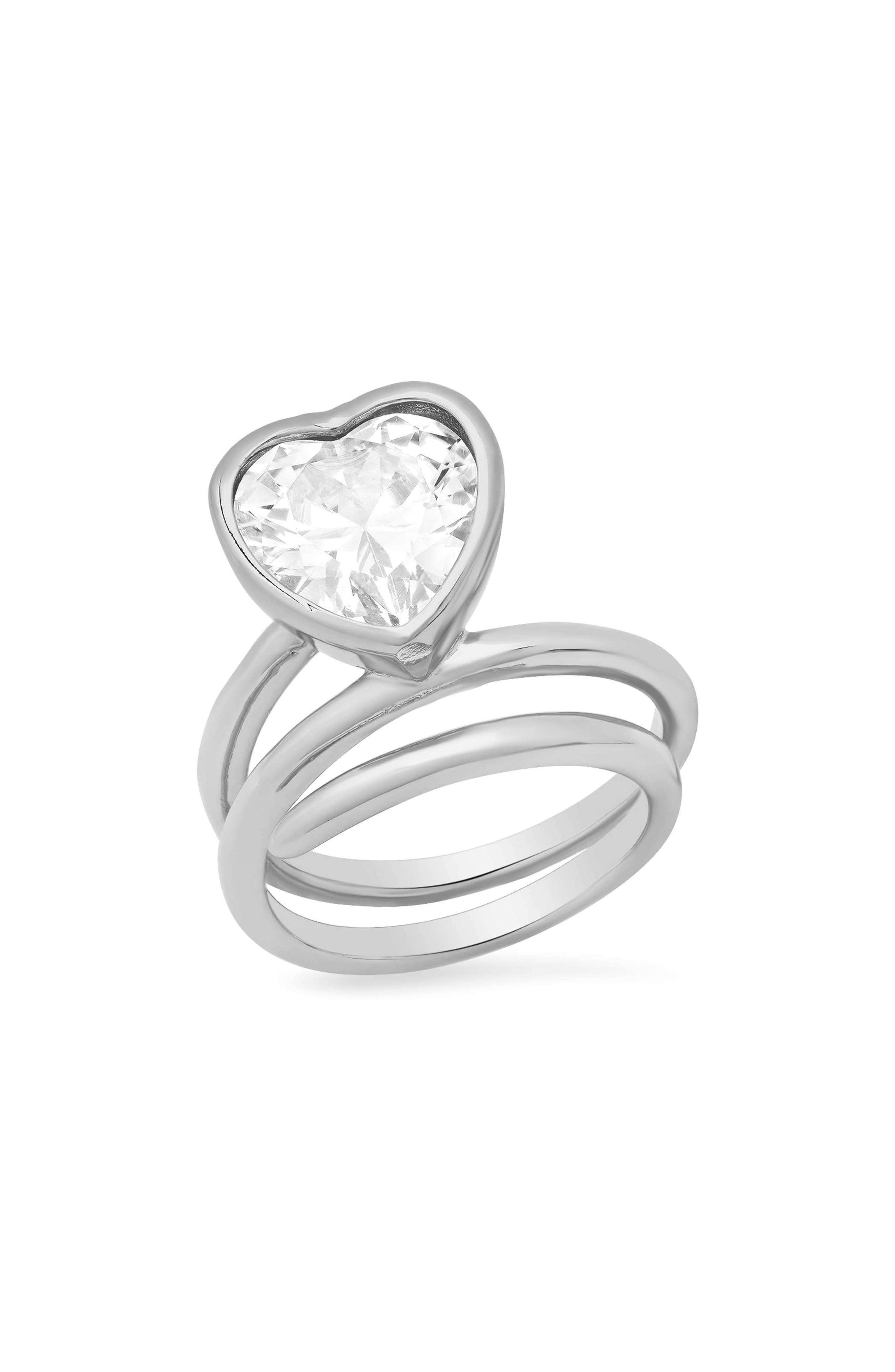 STEELTIME 18K Gold Plated Crystal Heart Coiled Band Ring