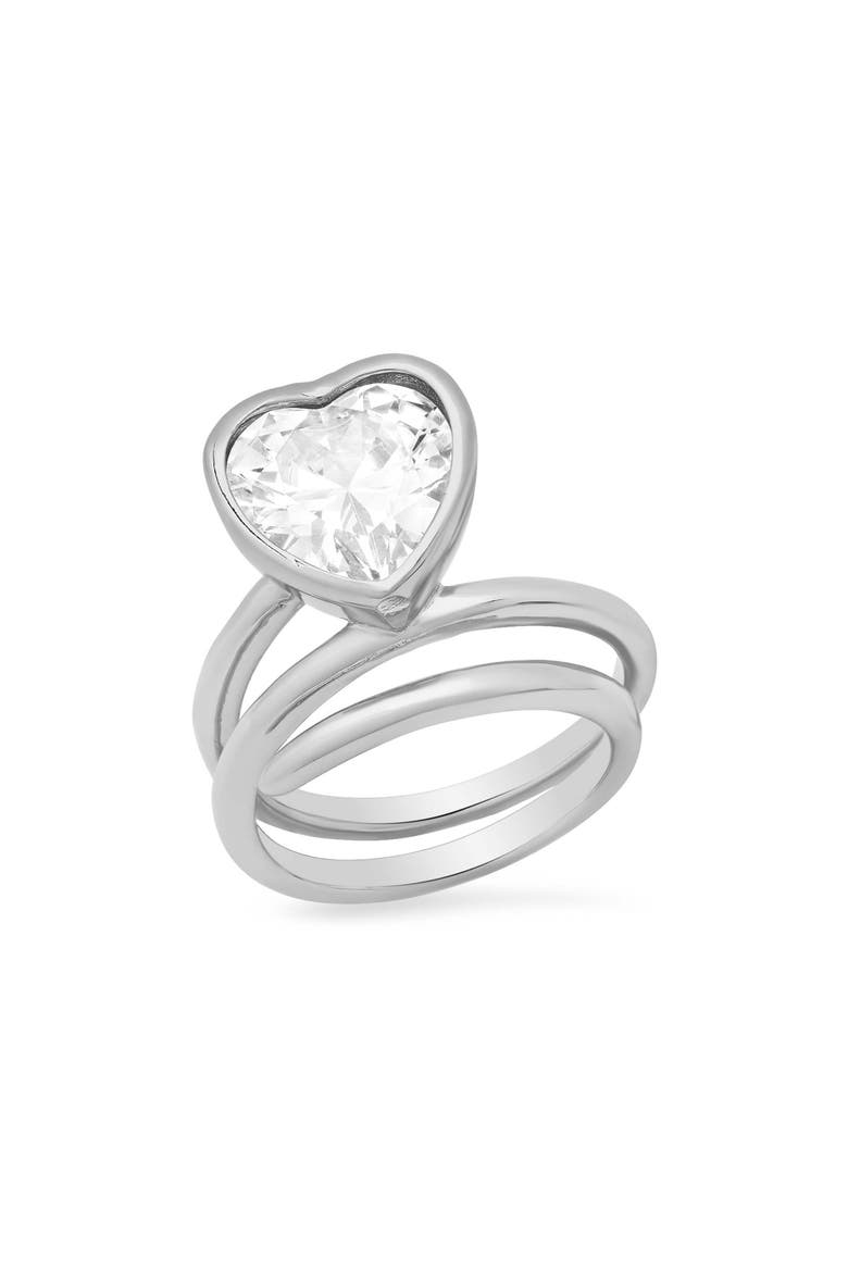 18K Gold Plated Crystal Heart Coiled Band Ring, Main, color, SILVER