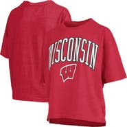 PRESSBOX Women's Pressbox Red Wisconsin Badgers Nelson Arch Over Logo Waist Length Oversized Slub T-Shirt