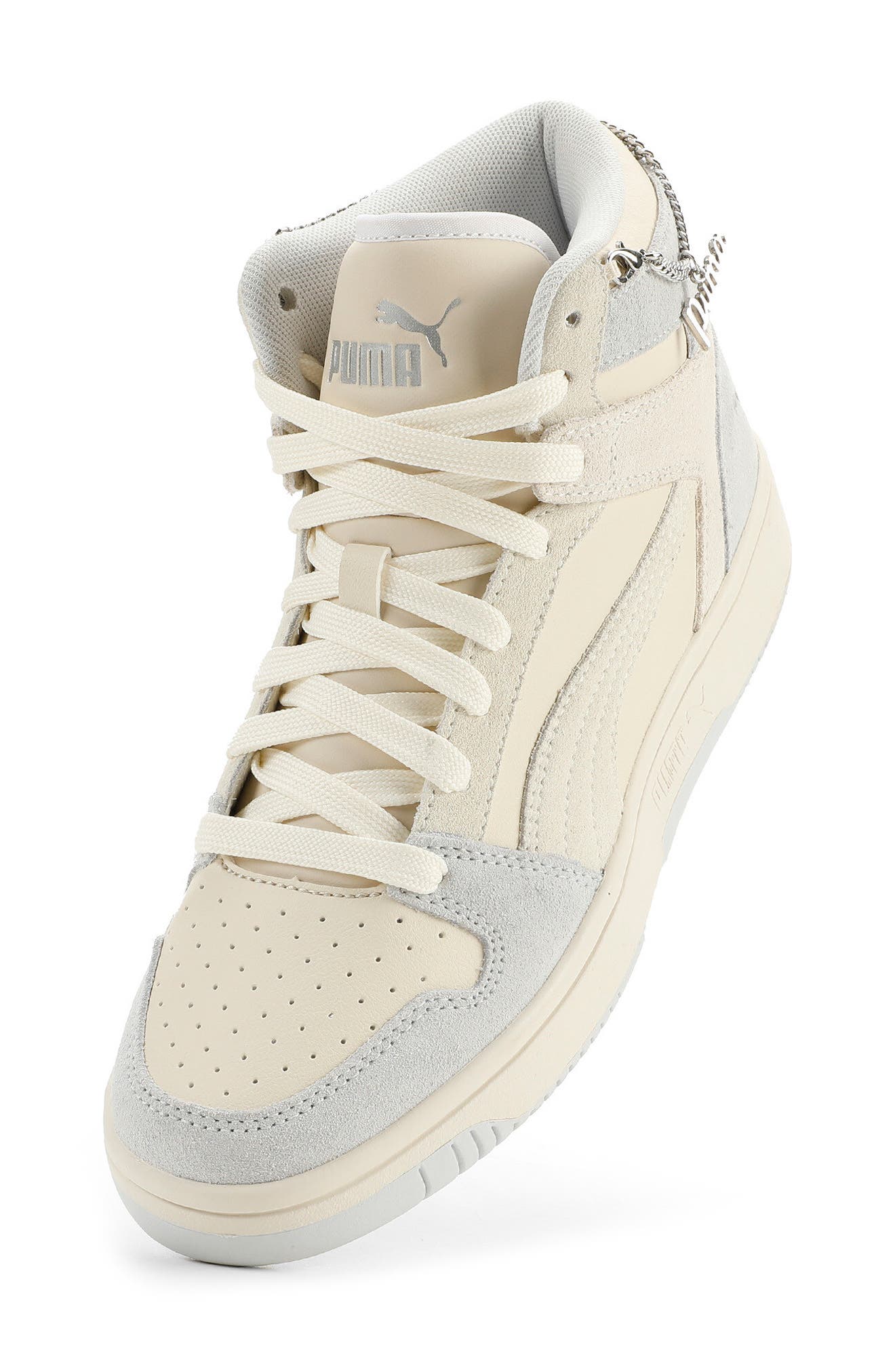 PUMA Rebound Layup Bling High Top Sneaker, Alternate, color, Alpine Snow- Gray-Silver