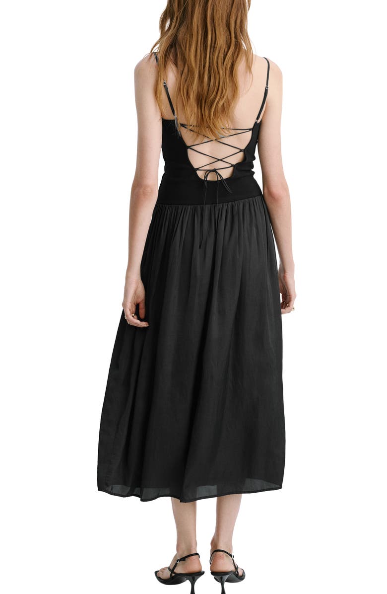 MANGO Lace-Up Back Drop Waist Mixed Media Dress, Alternate, color,