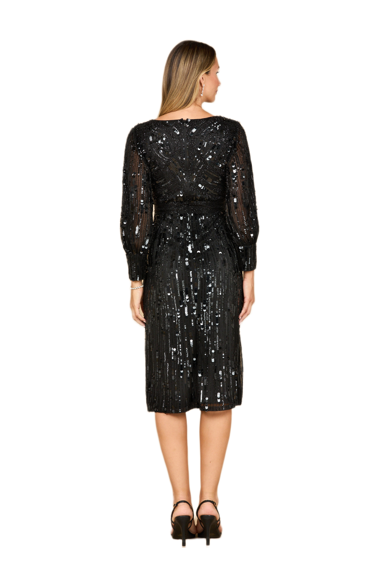 LARA New York Beaded A-line Midi Dress with Long Sleeves, Alternate, color, Black
