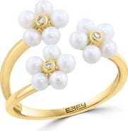EFFY 14K Gold Diamond & Freshwater Pearl Flower Ring