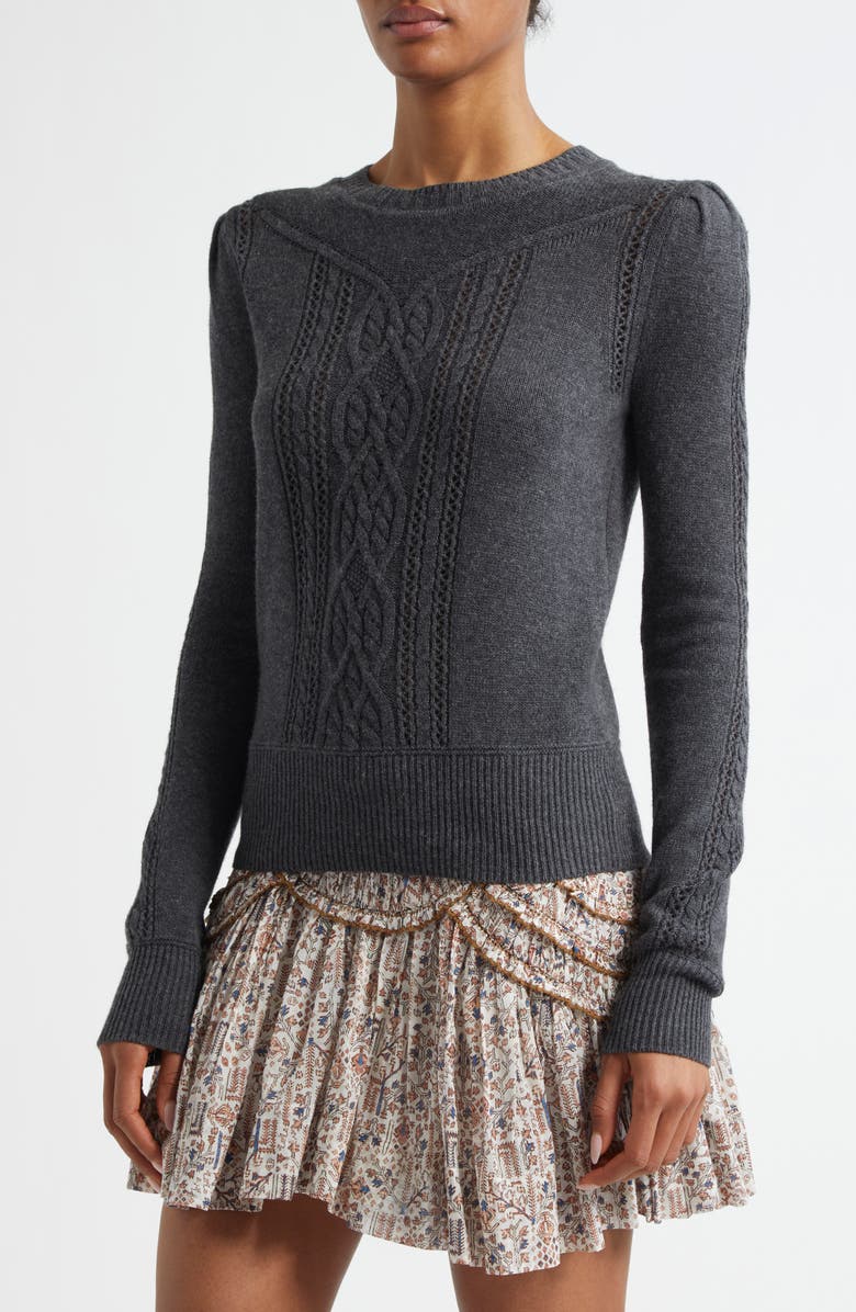 Isabel Marant Étoile Kelia Cotton & Wool Cable Sweater, Alternate, color, Anthracite