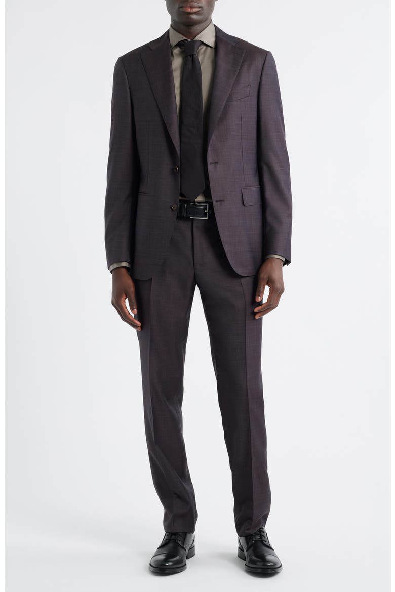 Capri Trim Fit Dark Brown Mélange Super 130s Wool Suit, Main, color, DARK BROWN