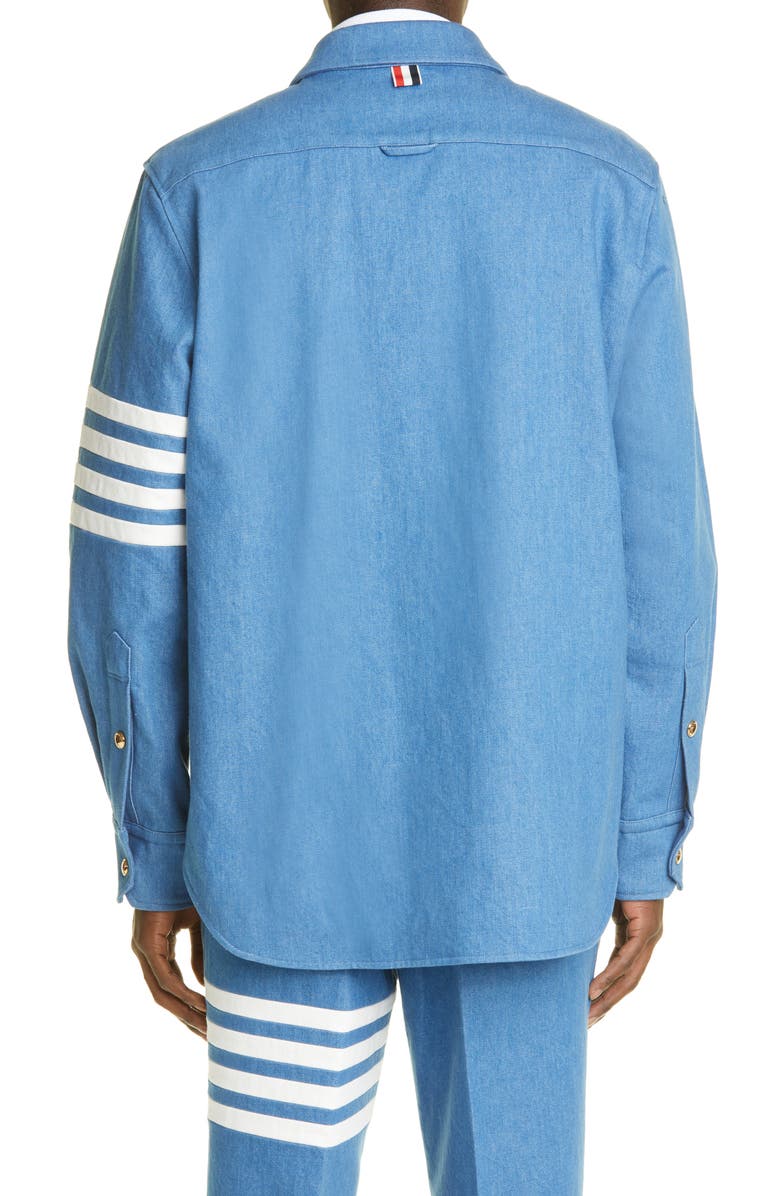 Thom Browne 4-Bar Snap Front Denim Shirt Jacket, Alternate, color,