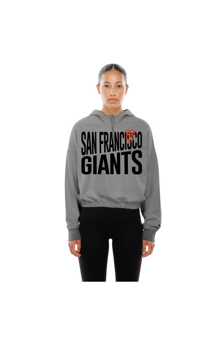 New Era Women's New Era Heather Gray San Francisco Giants Reversed Out French Terry Quarter-Zip Banded Crop Hoodie, Alternate, color, Heather Gray