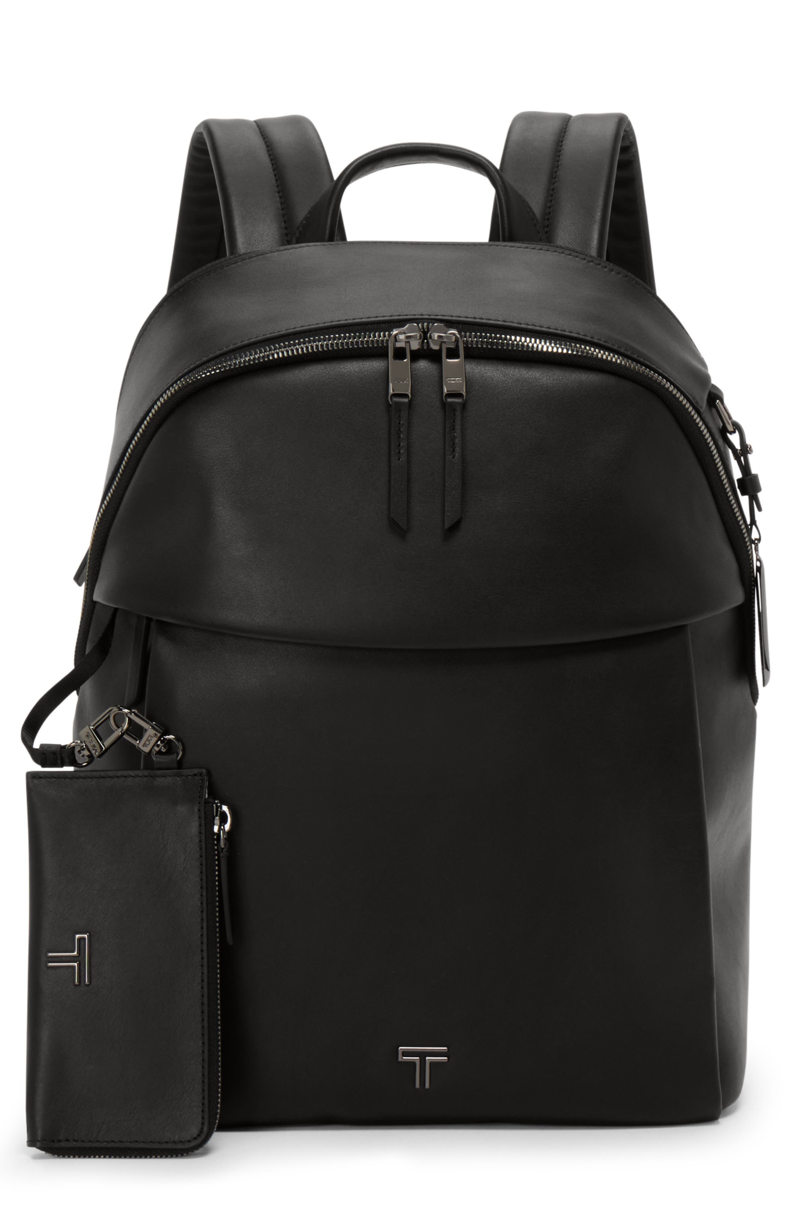 TUMI Holland Leather Backpack, Main, color, Black/ Gunmetal
