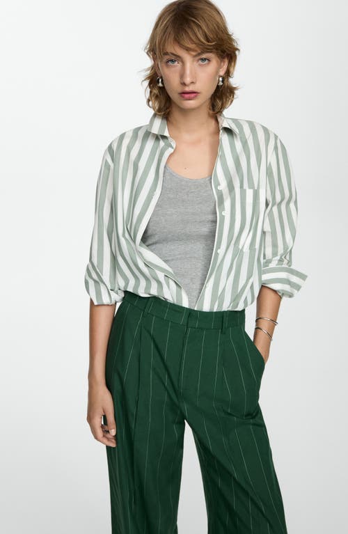 Mango Pinstripe Wide Leg Pants In Green