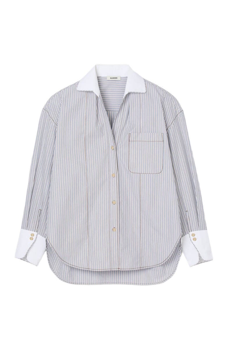 SANDRO Oversized striped shirt, Alternate, color, Ecru / Bleu