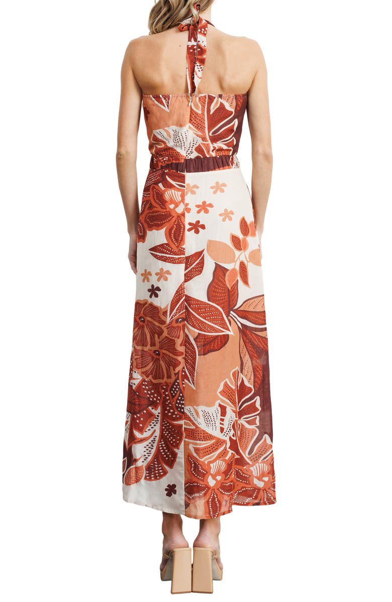 CIEBON Floral Halter Maxi Sundress, Alternate, color, Brown Multi