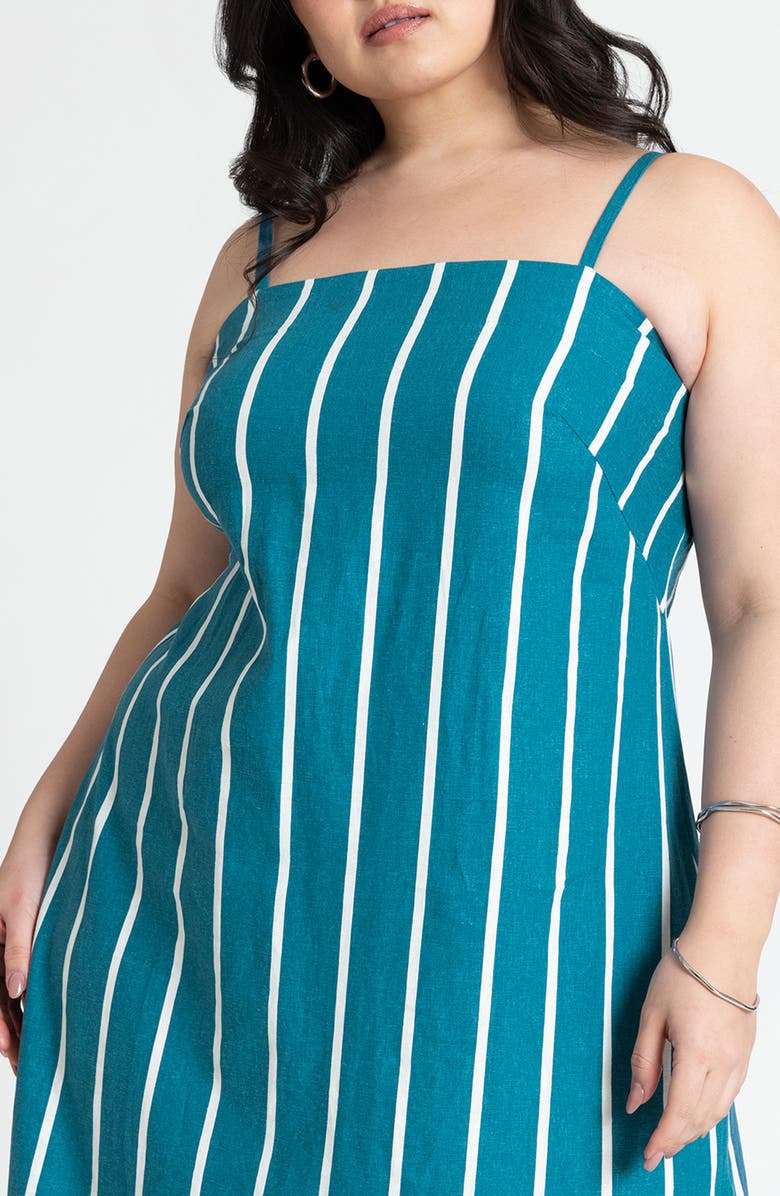 ELOQUII Stripe Cutout Linen Blend Sundress, Alternate, color, 