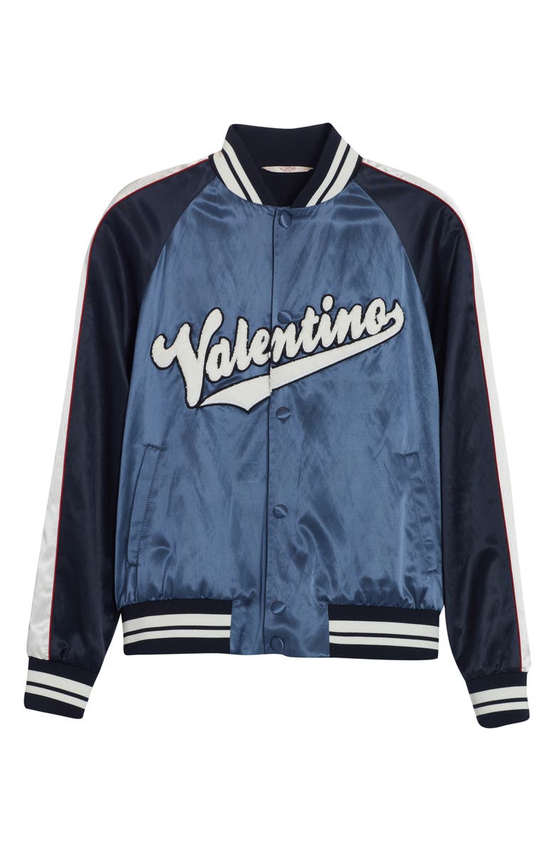 Valentino Garavani Embroidered Logo Satin Bomber Jacket, Alternate, color,