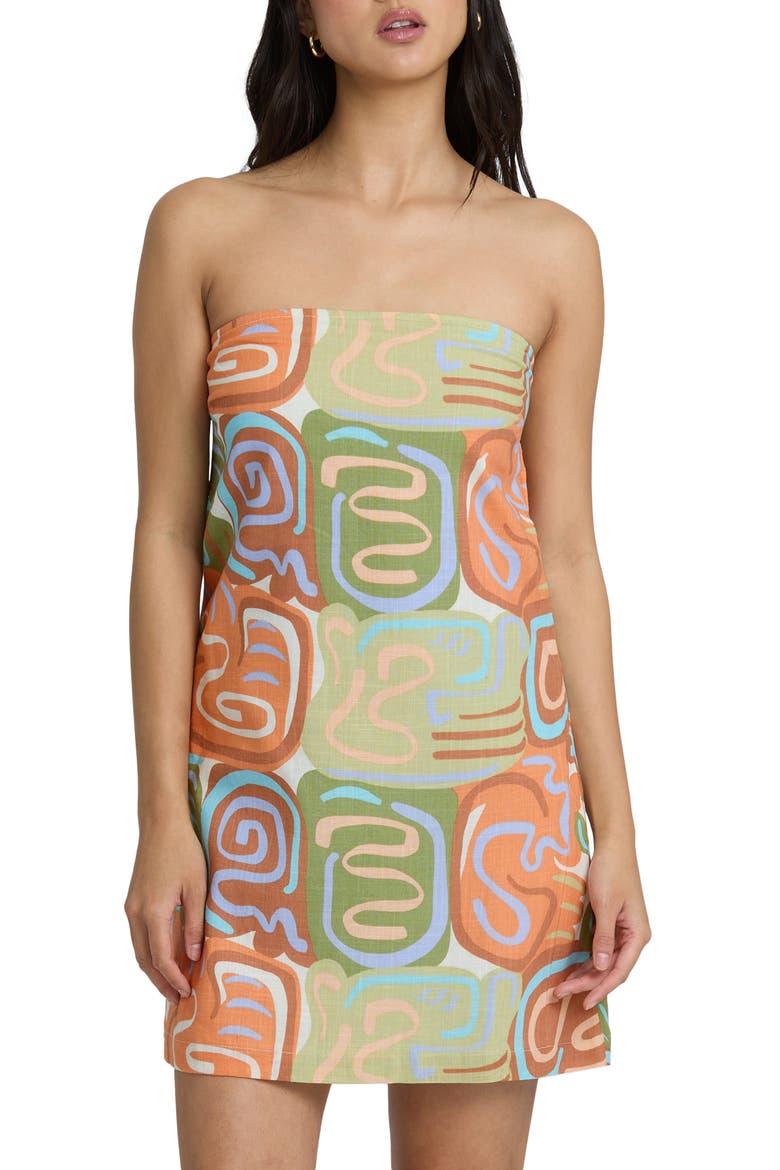 Summer Glow Strapless Minidress, Main, color, ORANGE MULTI