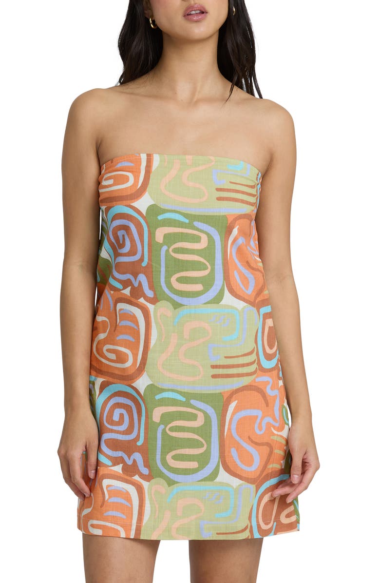 Billabong Summer Glow Strapless Minidress, Main, color, Orange Multi