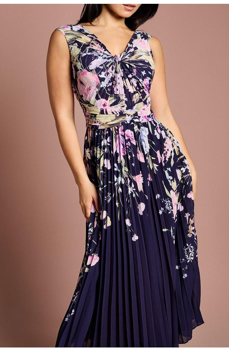 Coast Petite Twist Front Printed Midi Dress, Alternate, color, Navy