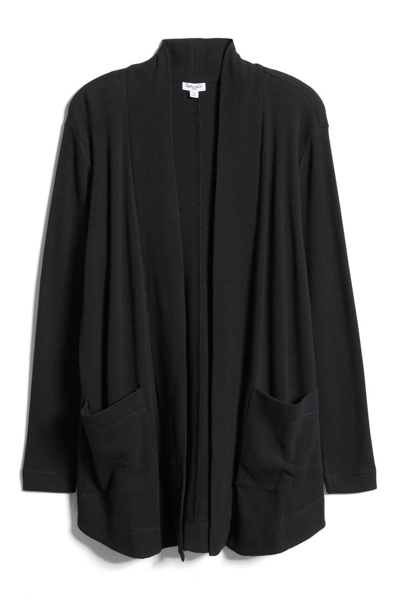 Waffle Open Cardigan, Alternate, color, BLACK