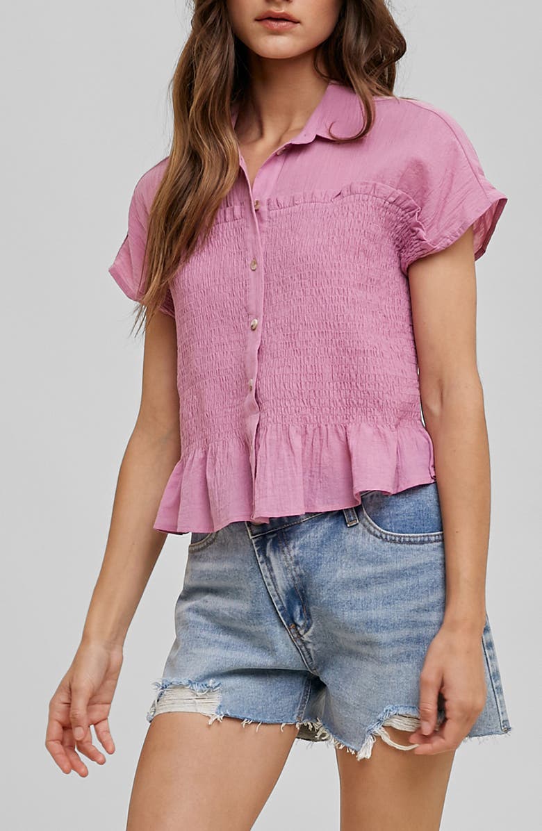 WISHLIST Button Front Shirred Top, Main, color, Orchid