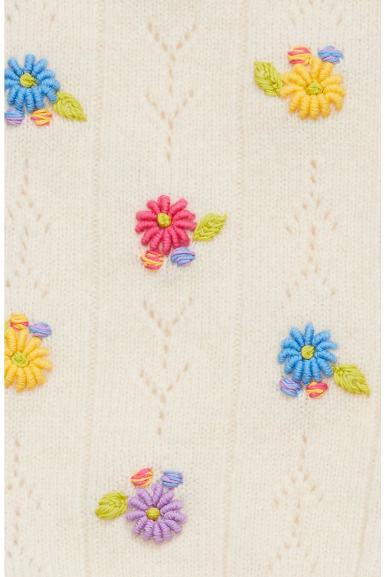 Daisy Embroidered Pointelle Lambswool Bonnet, Alternate, color, CHALK