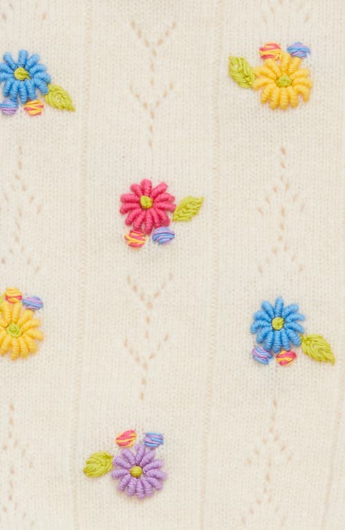 Yanyan Daisy Embroidered Pointelle Lambswool Bonnet In Chalk