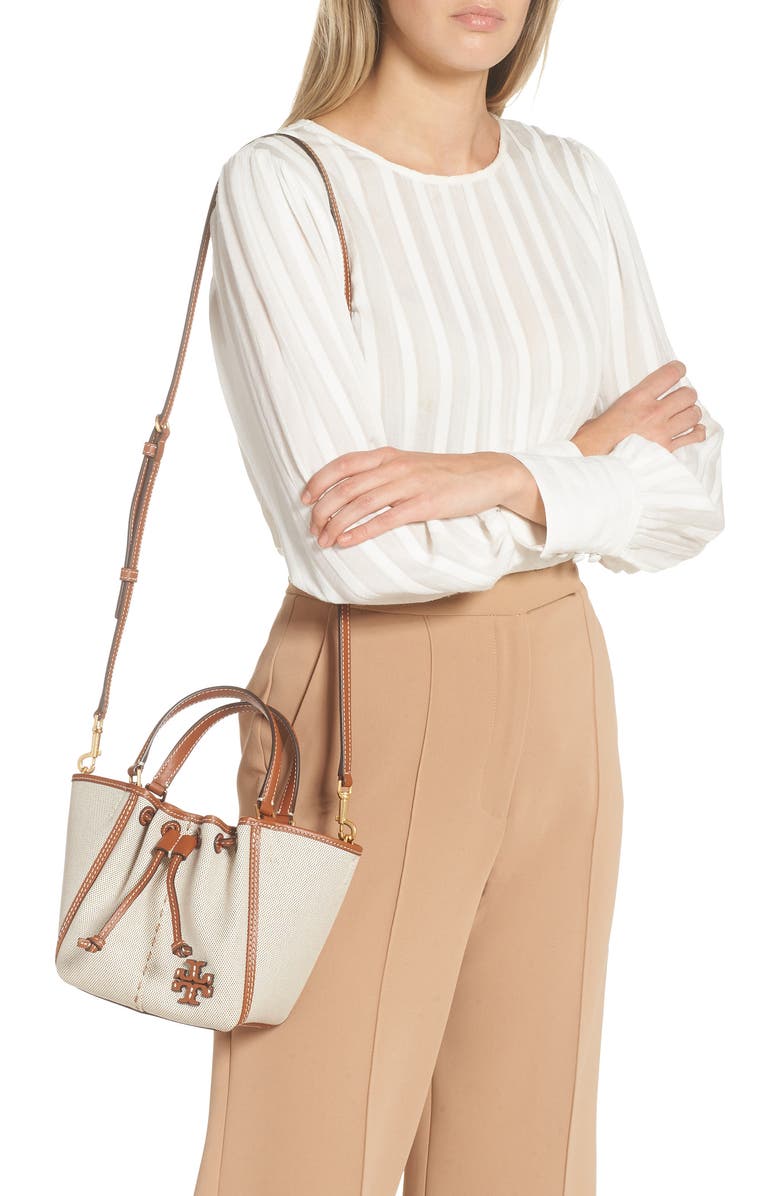 Tory Burch McGraw Mini Canvas Drawstring Satchel, Alternate, color,