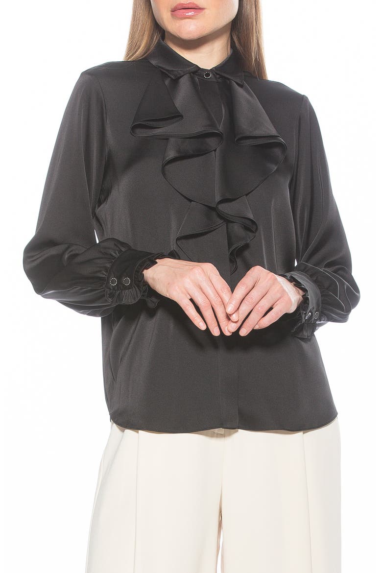 Ruffle Point Collar Blouse, Main, color, BLACK