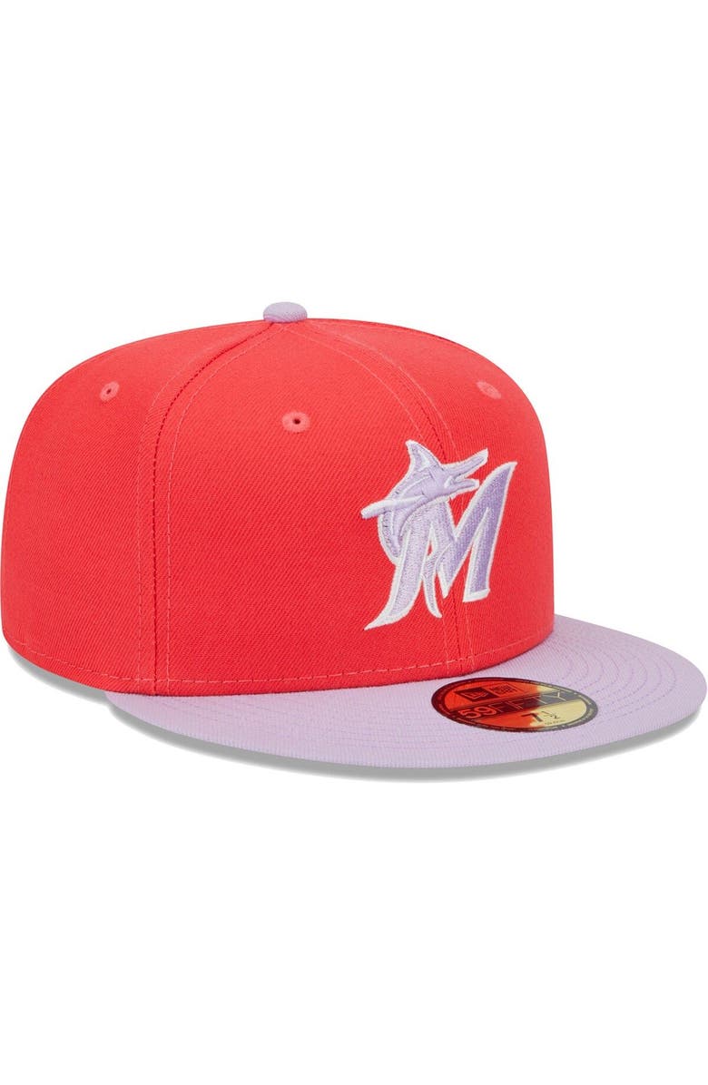 New Era Men's New Era Red/Lavender Miami Marlins Spring Color Two-Tone 59FIFTY Fitted Hat, Alternate, color, Red