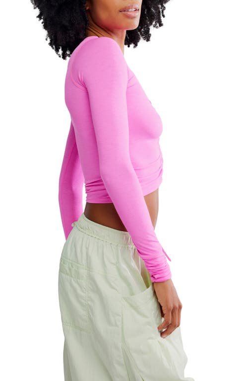 Free People Fp Movement Mile A Minute Ruched Long Sleeve Crop T-shirt In Pink