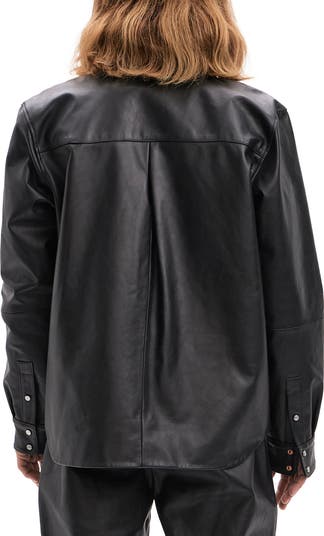 Leather Snap-Up Shirt Jacket