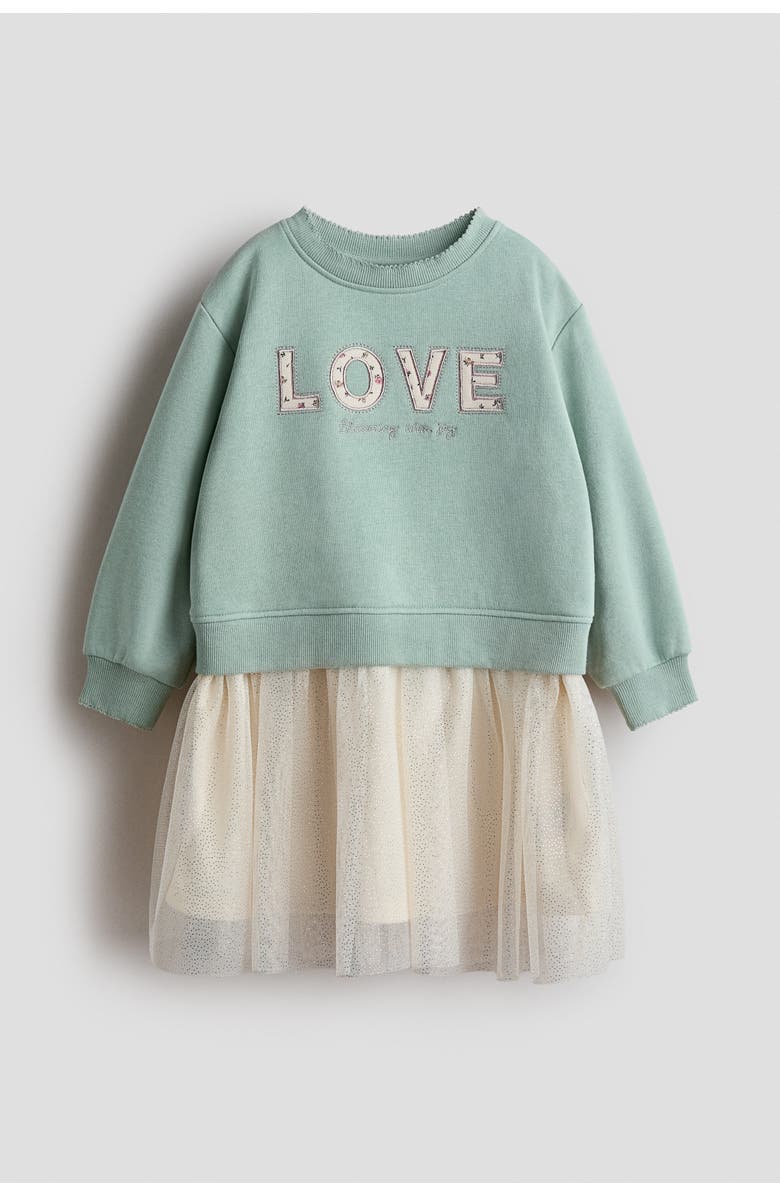 H&M Tulle-skirt Sweatshirt Dress, Main, color, Light Green/Love